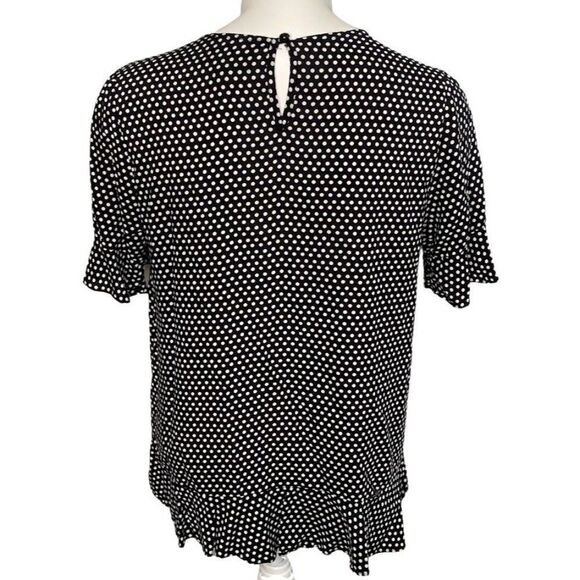 Cynthia Rowley Black White Polka Dot Ruffle Short Sleeve Rayon Top sz Medium - Picture 8 of 8